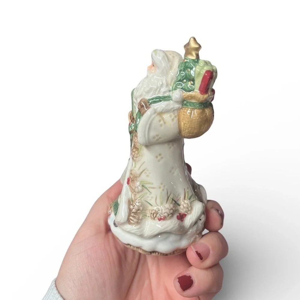 Vintage Fitz and Floyd Small Hand Painted Forest‎ Frost Porcelain Santa Bell